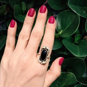 Black Onyx Southwestern Statement Ring | Adjustable Size | 925 Sterling Silver